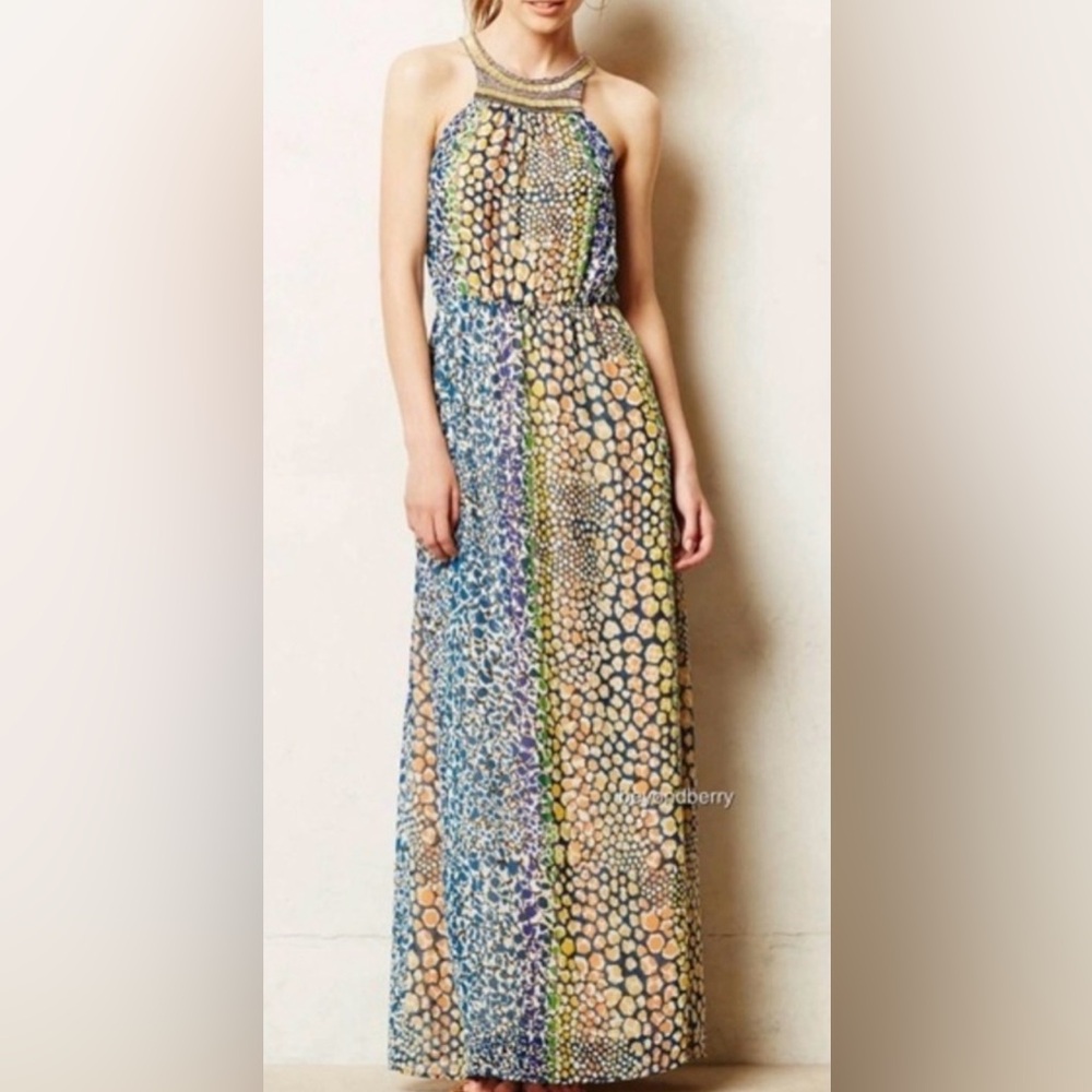 HD in Paris Blue and Yellow Patterned Maxi Dress